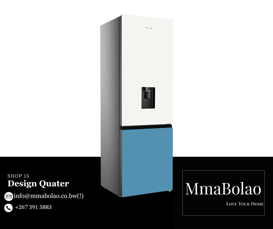 Hisense two-tone fridge in white and blue